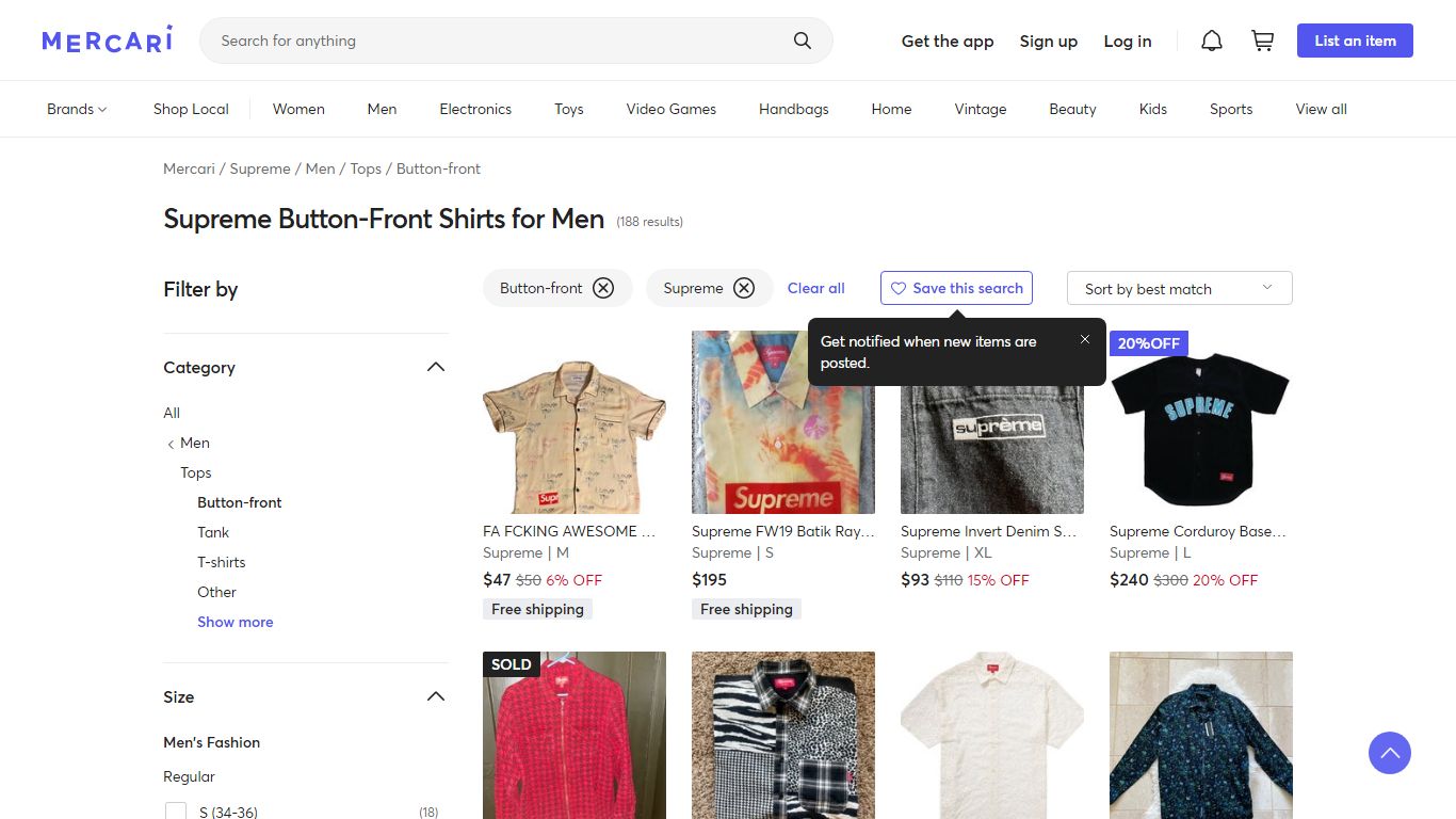 Supreme Button-Front Shirts for Men | Mercari